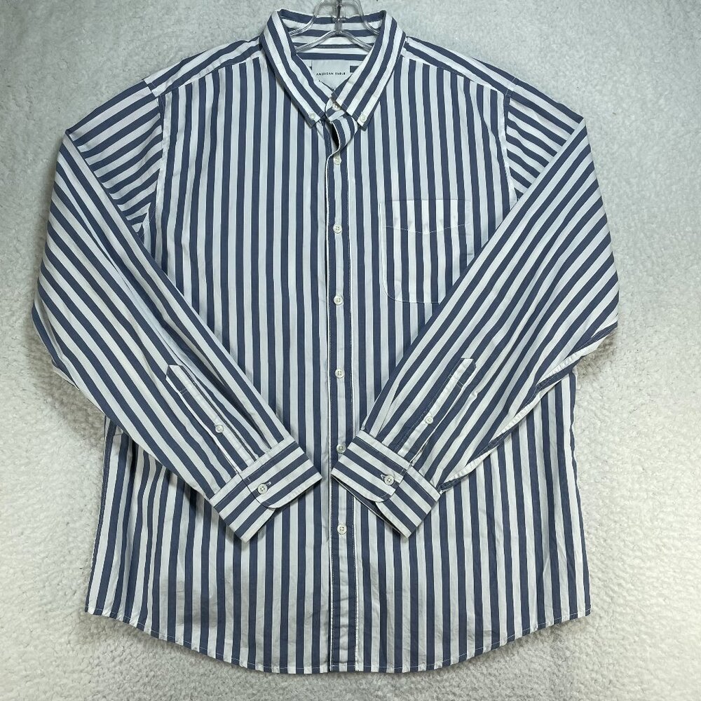American Eagle Long Sleeve Mens XL Gray Striped Cotton Shirt With Pocket